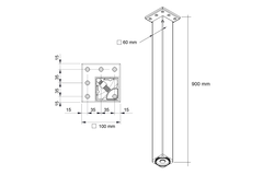 Tafelpoot q60 rvs look 60x60mm h90 regelbaar