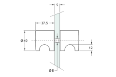 Paar knoppen met greep, voor 8/14 mm glas, B38 L40, chroom