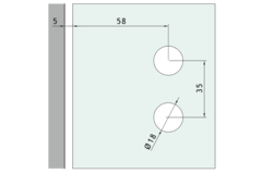 Vierkant scharnier wand/glas voor smalle deurposten, voor 8/12 mm glas, B85 H65, glanzend rvs
