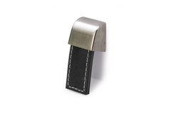 Knop Agna, L 20 mm, B 50 mm, H 25 mm, Donkerbruin leer / roestvrij staal finish geborsteld