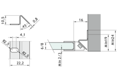 Aanslagprofiel magnetisch 10,5 x 22 x l 2500 mm rvs geborsteld