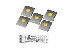 Omled ii set 5 RVS 5x3W warm wit + transfo 12V 15W