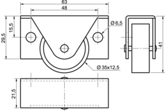 Wiel 35mm 30kg kunststof-behuiz. verzinkt zijmontage