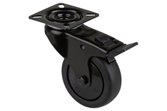 Zwenkwiel met rem d75mm h103mm rubber zwart 60kg
