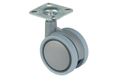 Dubbel wiel kunststof d.60mm zilvergrijs 30kg met plaat