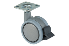 Dubbel wiel kunststof d.60mm +rem z.grys 30kg met plaat