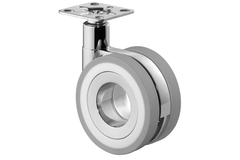 Zwenkwiel d.75 h.103 50kg chr.-grijs/wit design dubbel wiel