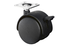 Dubbel wiel met rem 50mm zwart met plaat