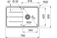 Basis - Inbouwspoeltafel / 780 x 500 mm / 1 bak / Zwart Mat / Omkeerbaar