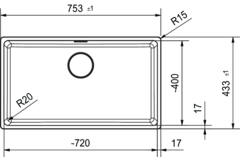 Maris - Onderbouwspoeltafel / 753 x 433 mm / 1 bak / Zwart Mat