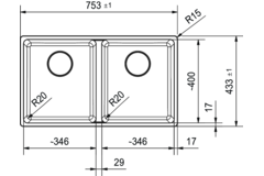 Maris - Onderbouwspoeltafel / 753 x 433 mm / 2 bakken / Zwart Mat