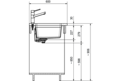 Maris - Onderbouwspoeltafel / 553 x 433 mm / 2 bakken / Grote bak links / Zwart Mat