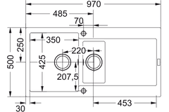 Maris - Inbouwspoeltafel / 970 x 500 mm / 1+1/2 bak / Zwart mat / Omkeerbaar