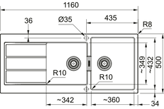 Sirius - Inbouwspoeltafel / 1190 x 510 mm / 2 bakken / Zwart / Omkeerbaar
