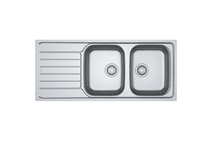 Spark - Inbouwspoeltafel / 1160 x 500 mm / 2 bakken / Glad / Omkeerbaar