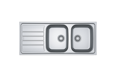 Flash - Inbouwspoeltafel / 1160 x 500 mm / 2 bakken / Glad / Omkeerbaar