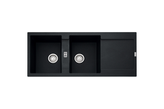 Maris - Inbouwspoeltafel / 1160 x 500 mm / 2 bakken / Onyx / Omkeerbaar