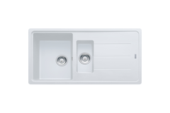 Basis - Inbouwspoeltafel / 970 x 500 mm / 1+1/2 bak / Metaal wit / Omkeerbaar