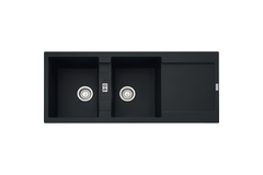 Maris - Inbouwspoeltafel / 1160 x 500 mm / 2 bakken / Zwart mat / Omkeerbaar