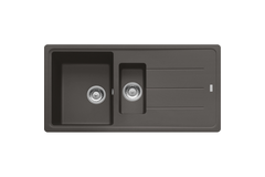 Basis - Inbouwspoeltafel / 970 x 500 mm / 1+1/2 bak / Leigrijs / Omkeerbaar