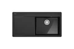 MYTHOS X - Inbouwspoeltafel / 1 bak XL / 1000 x 510 mm / Verlek links / Automatische lediging / Drukknop / Onyx