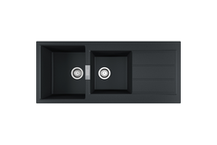 Sirius - Inbouwspoeltafel / 1190 x 510 mm / 2 bakken / Zwart / Omkeerbaar