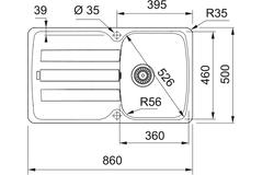 Antea - Inbouwspoeltafel / 860 x 500 mm / 1 bak / Zwart Mat / Omkeerbaar