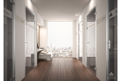 Scharnier wand/glas met geveerde terugslag draagvermogen 50 kg, voor 10/13.5 mm glas, B80 H100, geborsteld rvs effect