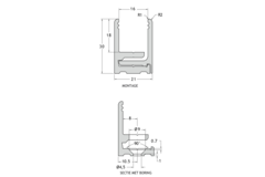 Voorgeboord klikprofiel PROFIX, voor 8/13.5 mm glas, B21 H30 L3000, glanzend aluminium