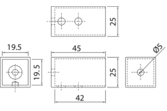 Wandbevestiging, B25 H25 L45, chroom