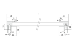 Vaste stabilisatiestang glas/glas, voor 6/10 mm glas, L1350, chroom