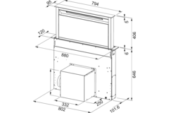 Downdraft - tabletdampkap / 900  mm/ RVS-Zwart glas