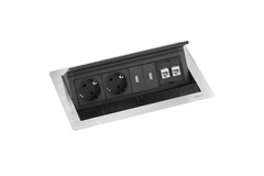 Evoline flip top push data/usb medium rvs b-f 2 stopcontacten + 2 rj45 + 2 usb