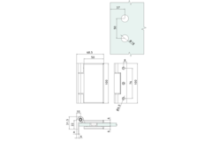 Rechthoekig scharnier wand/glas voor smalle deurposten, voor 8/12 mm glas, B50 H100, mat aluminium