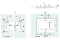 Verstelbare scharnier op één lijn glas/glas zonder zichtbare schroeven, voor 6/8 mm glas, B50 H80, geborsteld rvs effect