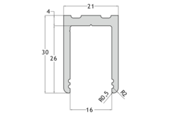 U-profiel PROFIX, voor 8/13.5 mm glas, B21 H30 L3000, aluminium met geborsteld rvs effect