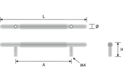 Gekrulde T-greep ø12 ba 320 384x35mm mat zwart