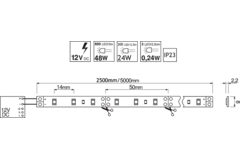 Ledstrip 5m 48W wit 3200K zelfklevend IP23 zonder silicone