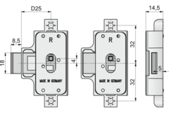 Draaistangslot 700-25mm rechts brons