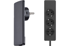 Evoline extra platte plug+3v.stekkerbox nl zwart1, 1,5m 250v/16a nl versie